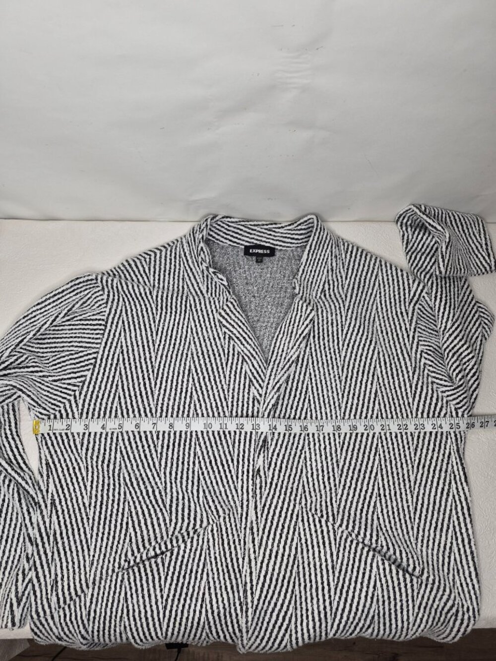 Express Womens XL Long Sleeve Open Cardigan Duster Overcoat Black White Striped - Picture 13 of 15